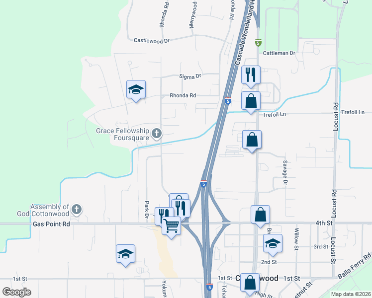 map of restaurants, bars, coffee shops, grocery stores, and more near 20655 Collin Court in Cottonwood