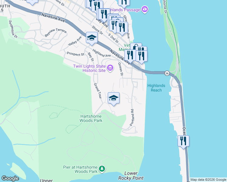 map of restaurants, bars, coffee shops, grocery stores, and more near 4A Hilltop Terrace in Highlands