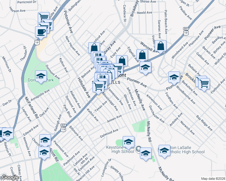 map of restaurants, bars, coffee shops, grocery stores, and more near in Dormont