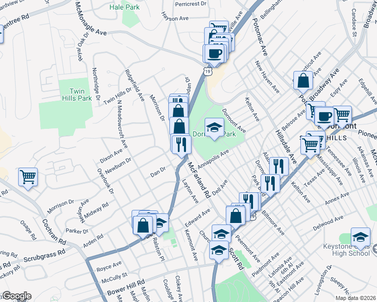 map of restaurants, bars, coffee shops, grocery stores, and more near 1667 Memorial Drive in Pittsburgh