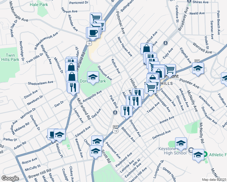 map of restaurants, bars, coffee shops, grocery stores, and more near 1537 Dormont Avenue in Pittsburgh