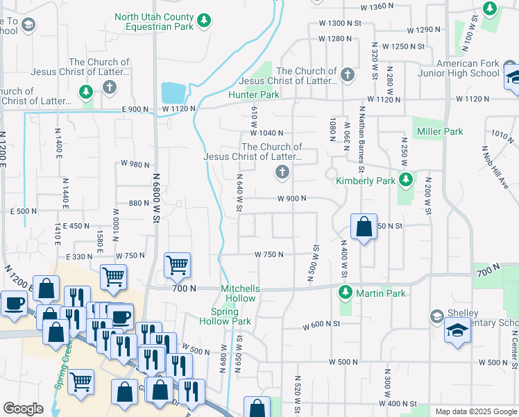 map of restaurants, bars, coffee shops, grocery stores, and more near 602 West 860 North in American Fork