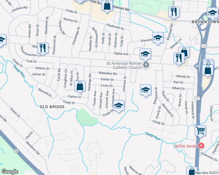 map of restaurants, bars, coffee shops, grocery stores, and more near 2 Lincroft Avenue in Old Bridge