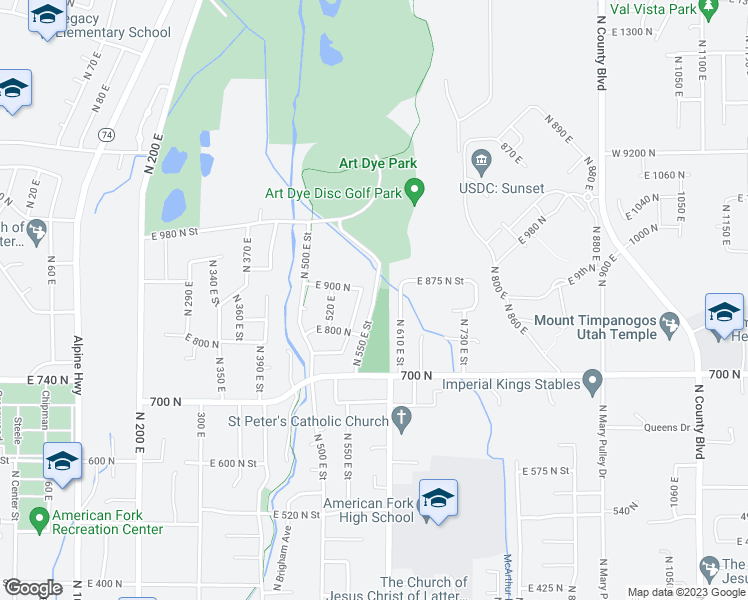 map of restaurants, bars, coffee shops, grocery stores, and more near 828 North 550 East Street in American Fork