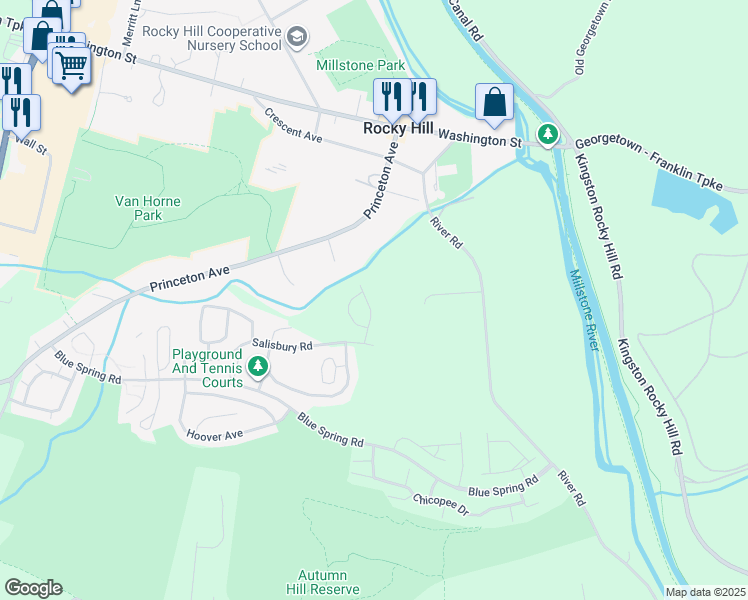 map of restaurants, bars, coffee shops, grocery stores, and more near 55 Garfield Way in Princeton