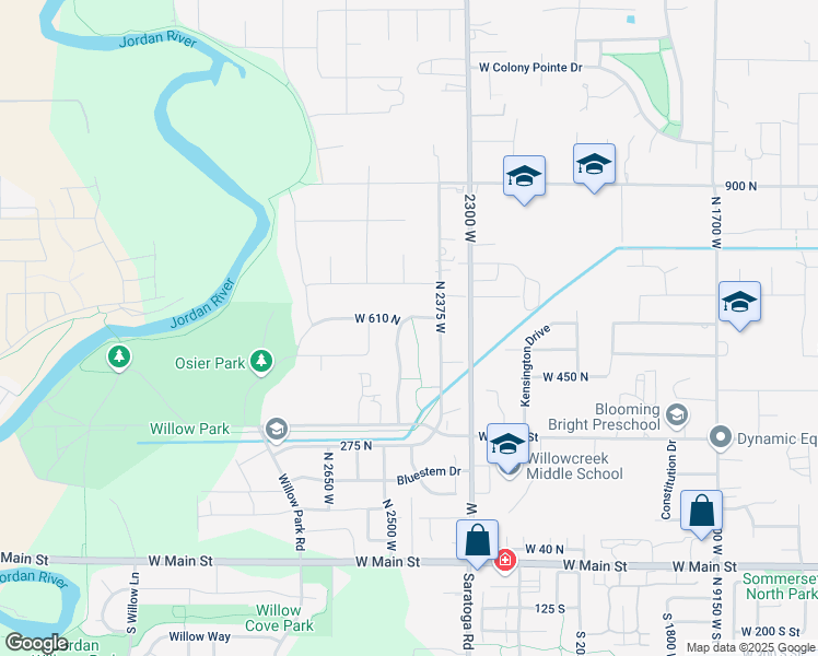 map of restaurants, bars, coffee shops, grocery stores, and more near 2441 North Willow Haven Avenue in Lehi