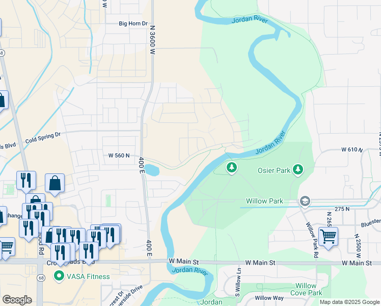 map of restaurants, bars, coffee shops, grocery stores, and more near 610 North Orchard Drive in Lehi