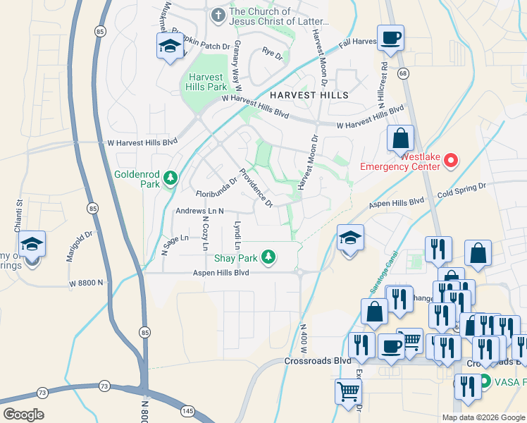 map of restaurants, bars, coffee shops, grocery stores, and more near 448 Rosemary Place in Saratoga Springs