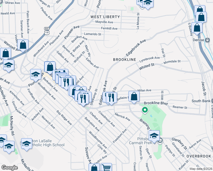 map of restaurants, bars, coffee shops, grocery stores, and more near 2410 Edgebrook Avenue in Pittsburgh