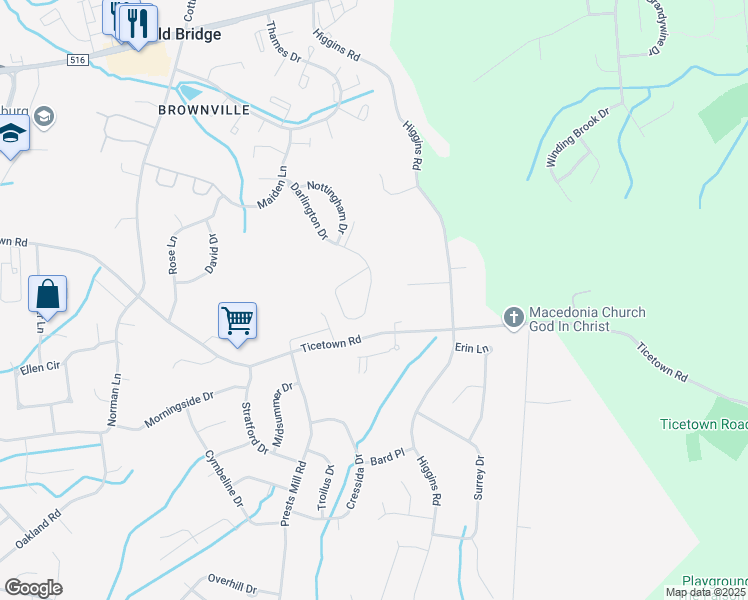 map of restaurants, bars, coffee shops, grocery stores, and more near 701 Darlington Drive in Old Bridge Township