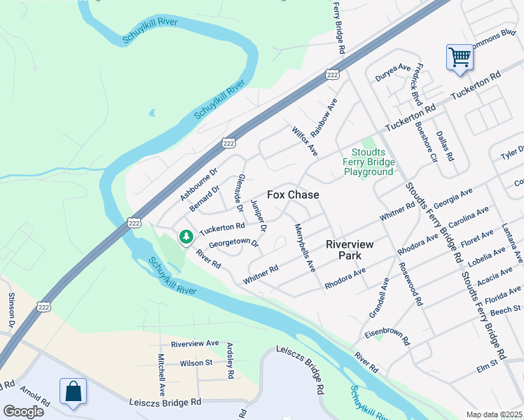 map of restaurants, bars, coffee shops, grocery stores, and more near 4205 Juniper Drive in Reading