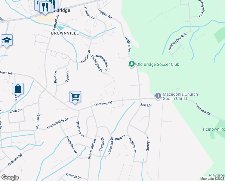 map of restaurants, bars, coffee shops, grocery stores, and more near 801 Darlington Drive in Old Bridge