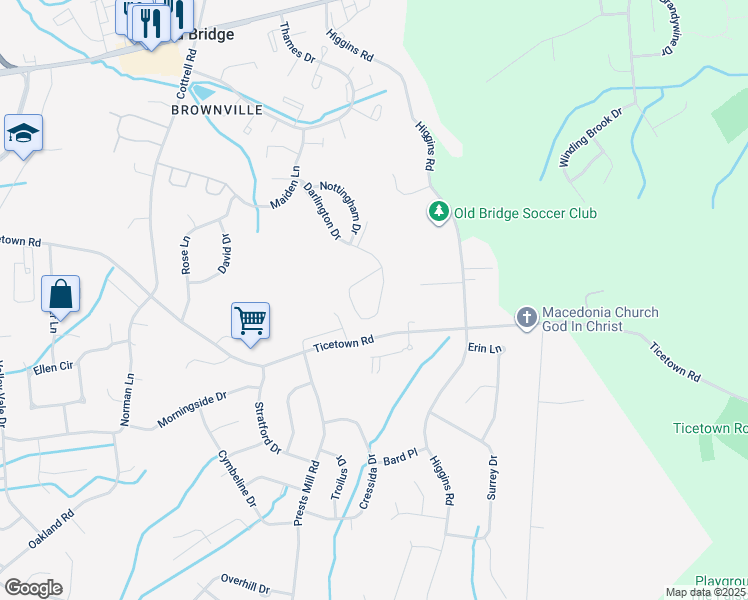 map of restaurants, bars, coffee shops, grocery stores, and more near 801 Darlington Drive in Old Bridge
