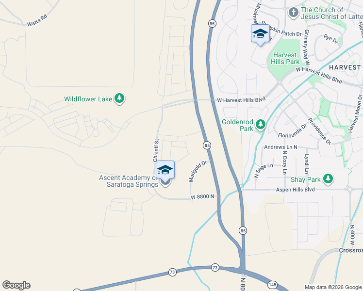 map of restaurants, bars, coffee shops, grocery stores, and more near 936 West Big Ben Lane in Saratoga Springs