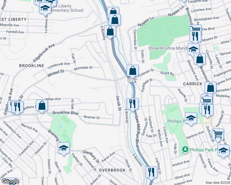 map of restaurants, bars, coffee shops, grocery stores, and more near in Pittsburgh