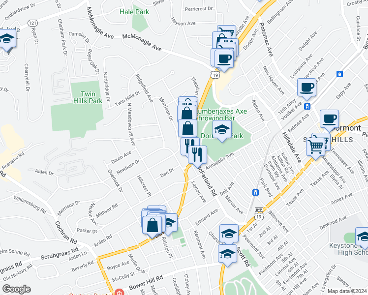 map of restaurants, bars, coffee shops, grocery stores, and more near 171 Morrison Drive in Pittsburgh