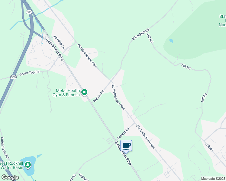 map of restaurants, bars, coffee shops, grocery stores, and more near 2099 South Old Bethlehem Pike in Sellersville