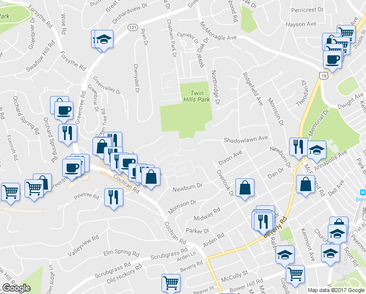map of restaurants, bars, coffee shops, grocery stores, and more near 950 Margarite Drive in Pittsburgh