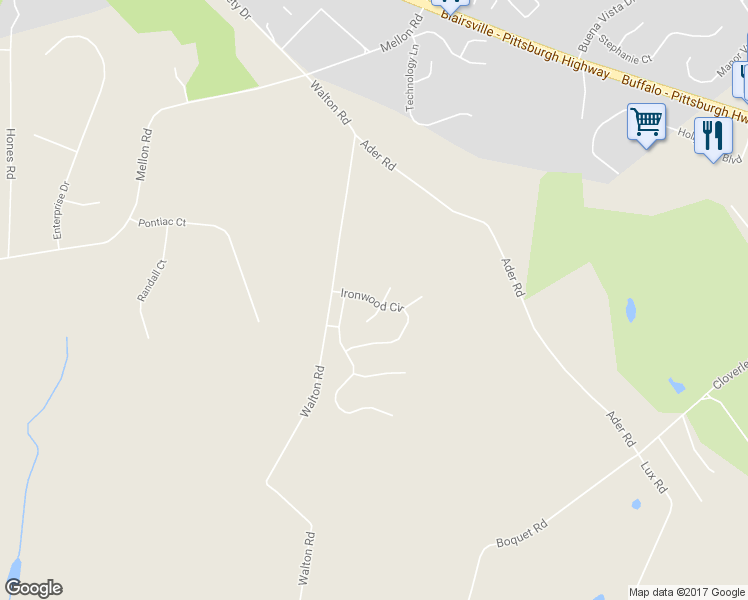 map of restaurants, bars, coffee shops, grocery stores, and more near 3030 Ironwood Circle in Jeannette