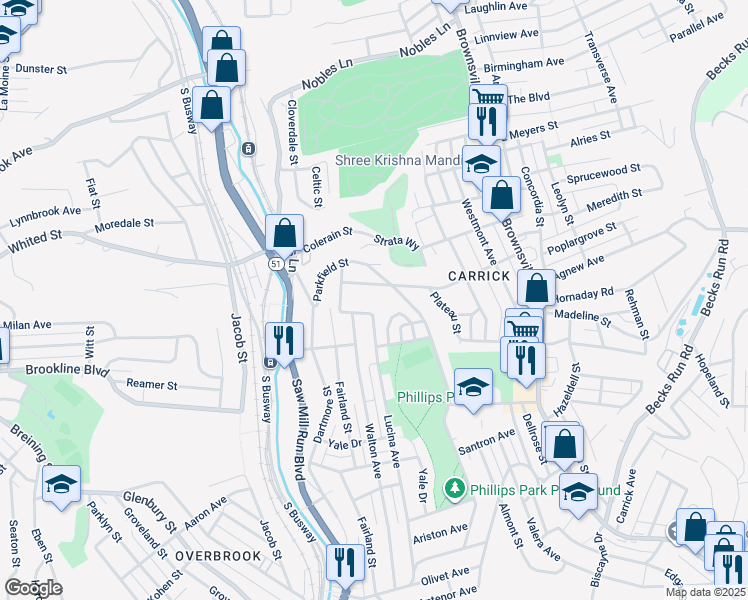 map of restaurants, bars, coffee shops, grocery stores, and more near 351 Copperfield Avenue in Pittsburgh