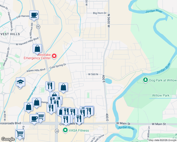 map of restaurants, bars, coffee shops, grocery stores, and more near 3862 W 620 North in Lehi