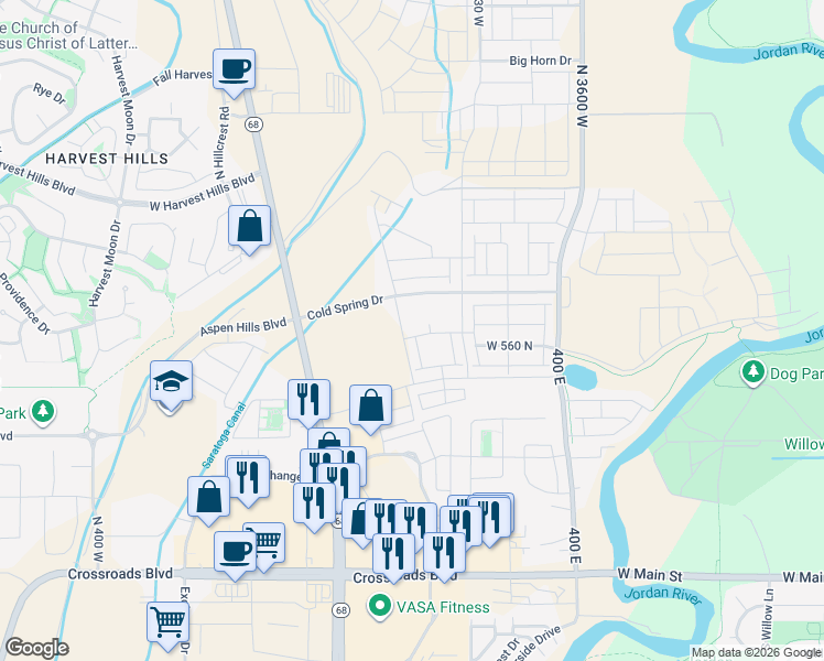 map of restaurants, bars, coffee shops, grocery stores, and more near Unnamed Road in Lehi