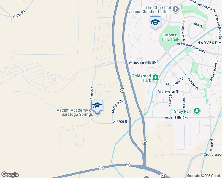 map of restaurants, bars, coffee shops, grocery stores, and more near Mountain View Road in Saratoga Springs