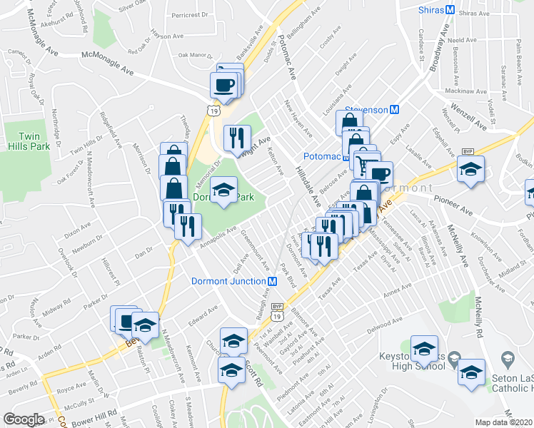 map of restaurants, bars, coffee shops, grocery stores, and more near 1537 Dormont Avenue in Pittsburgh