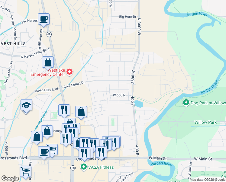 map of restaurants, bars, coffee shops, grocery stores, and more near 3869 W 620 North in Lehi