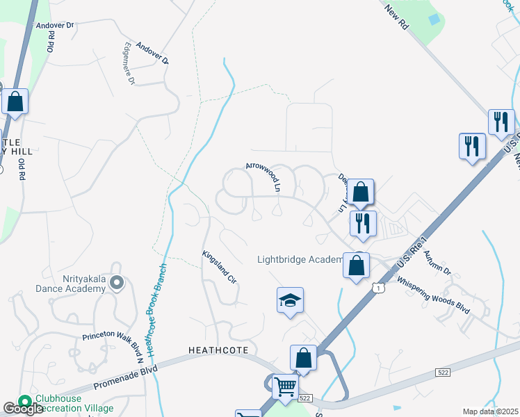 map of restaurants, bars, coffee shops, grocery stores, and more near 94 Doe Court in South Brunswick Township