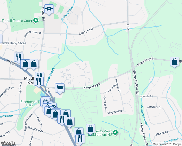 map of restaurants, bars, coffee shops, grocery stores, and more near 17 Oxford Lane in Monmouth County