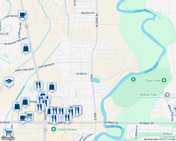 map of restaurants, bars, coffee shops, grocery stores, and more near 3733 W 620 North in Lehi