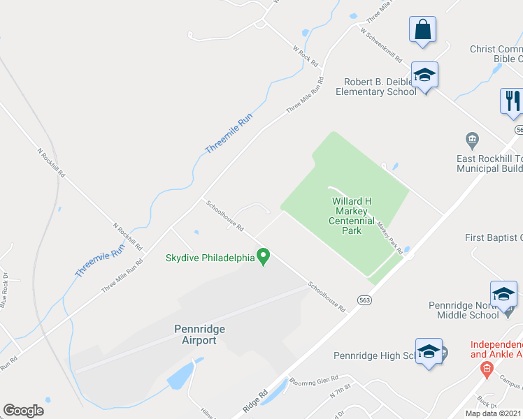map of restaurants, bars, coffee shops, grocery stores, and more near 1423 Schoolhouse Road in Perkasie