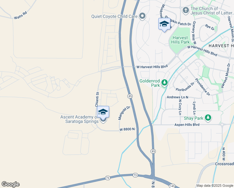 map of restaurants, bars, coffee shops, grocery stores, and more near 1794 West Buckeye Way in Saratoga Springs