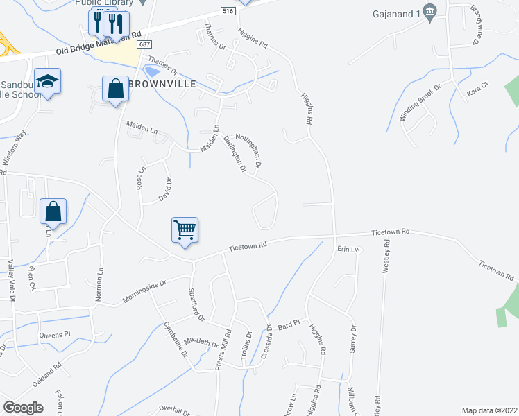map of restaurants, bars, coffee shops, grocery stores, and more near 834 Darlington Drive in Old Bridge