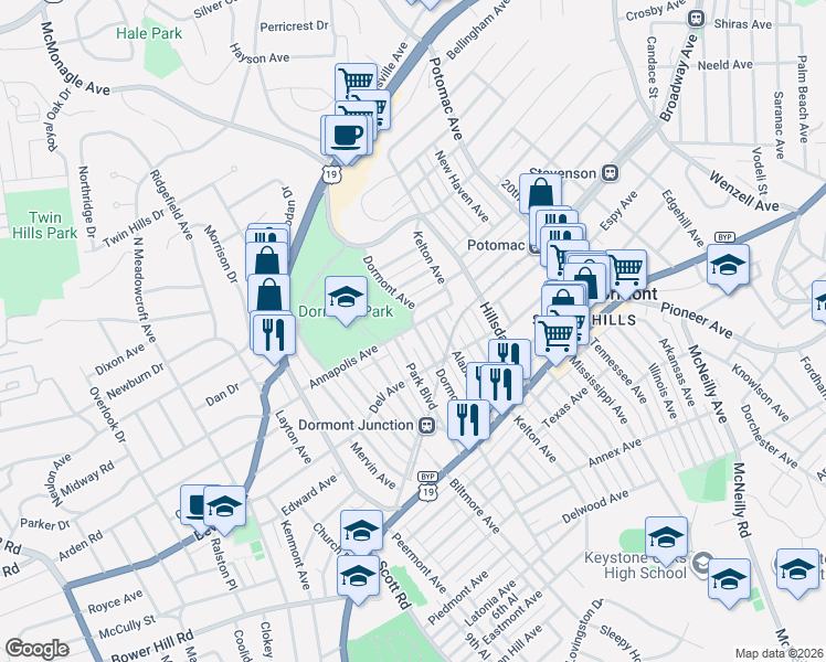 map of restaurants, bars, coffee shops, grocery stores, and more near 1537 Dormont Avenue in Pittsburgh