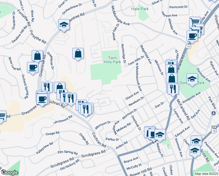 map of restaurants, bars, coffee shops, grocery stores, and more near 930 Adam Drive in Pittsburgh
