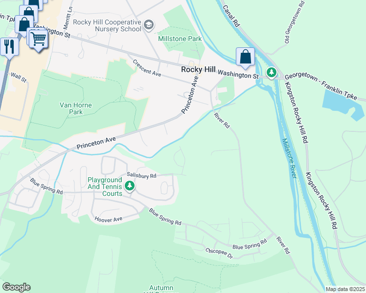map of restaurants, bars, coffee shops, grocery stores, and more near 55 Garfield Way in Princeton