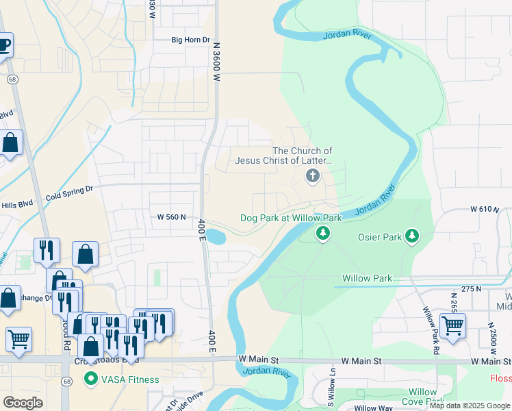 map of restaurants, bars, coffee shops, grocery stores, and more near 598 North Orchard Drive in Lehi