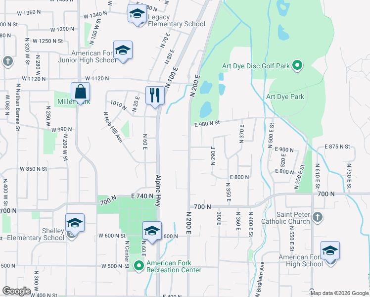 map of restaurants, bars, coffee shops, grocery stores, and more near 901 North 200 East in American Fork
