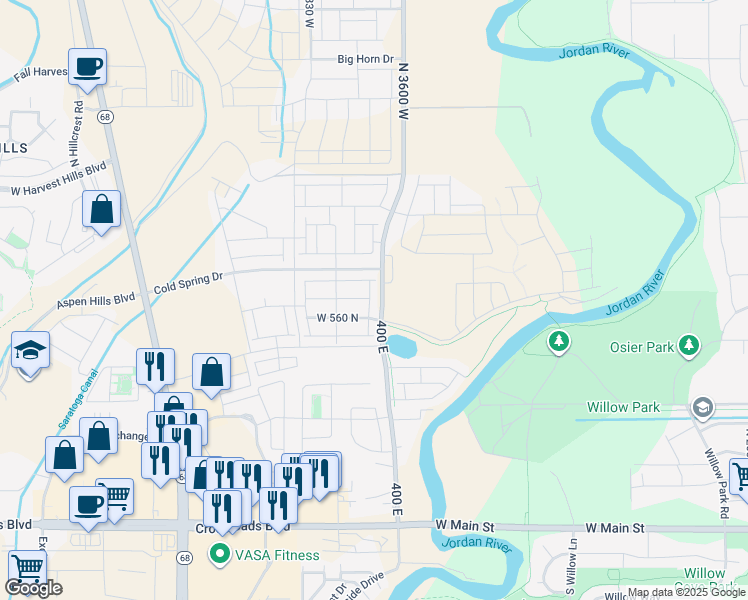map of restaurants, bars, coffee shops, grocery stores, and more near 615 North Old Ranch Road in Lehi