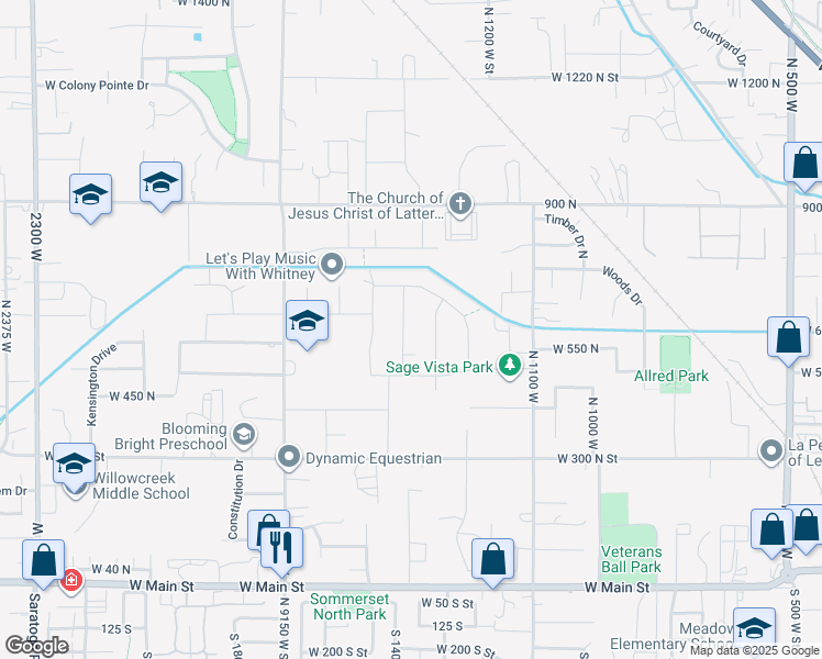 map of restaurants, bars, coffee shops, grocery stores, and more near 616 North 1375 West in Lehi