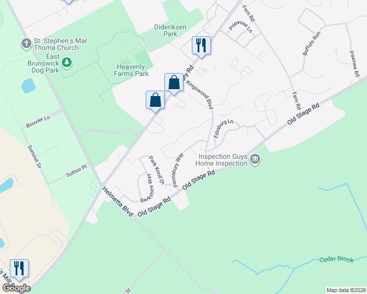 map of restaurants, bars, coffee shops, grocery stores, and more near 906 Cypress Lane in East Brunswick