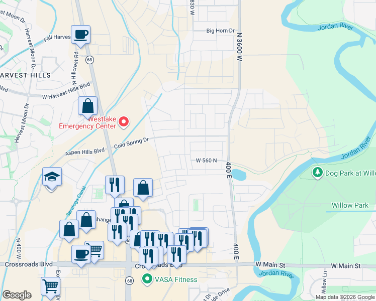 map of restaurants, bars, coffee shops, grocery stores, and more near 618 Canvasback Drive in Lehi