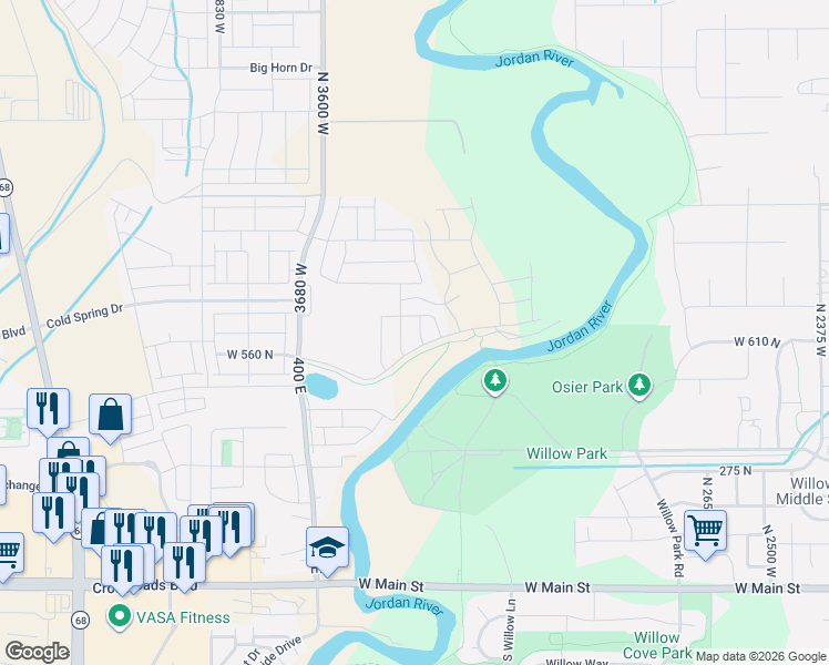 map of restaurants, bars, coffee shops, grocery stores, and more near 610 North Orchard Drive in Lehi