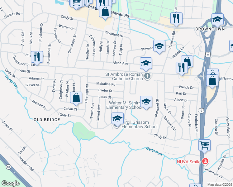 map of restaurants, bars, coffee shops, grocery stores, and more near 13 Exeter Street in Old Bridge