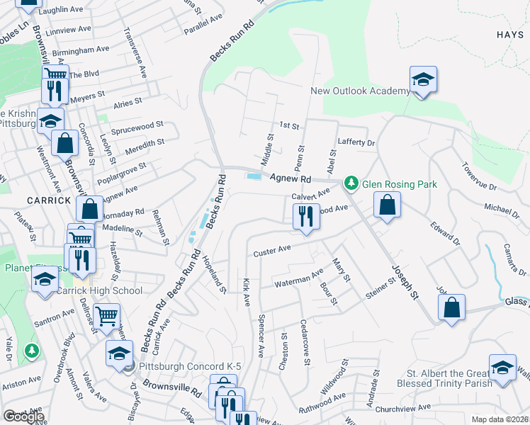 map of restaurants, bars, coffee shops, grocery stores, and more near 535 Brazil Street in Pittsburgh