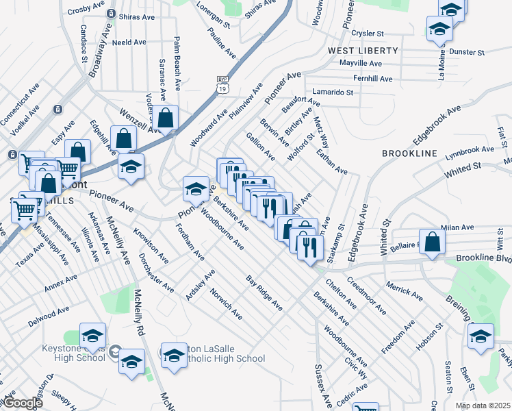 map of restaurants, bars, coffee shops, grocery stores, and more near 714 Bellaire Avenue in Pittsburgh