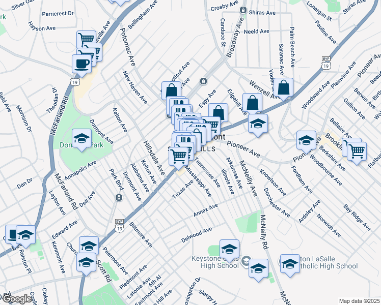 map of restaurants, bars, coffee shops, grocery stores, and more near in Dormont