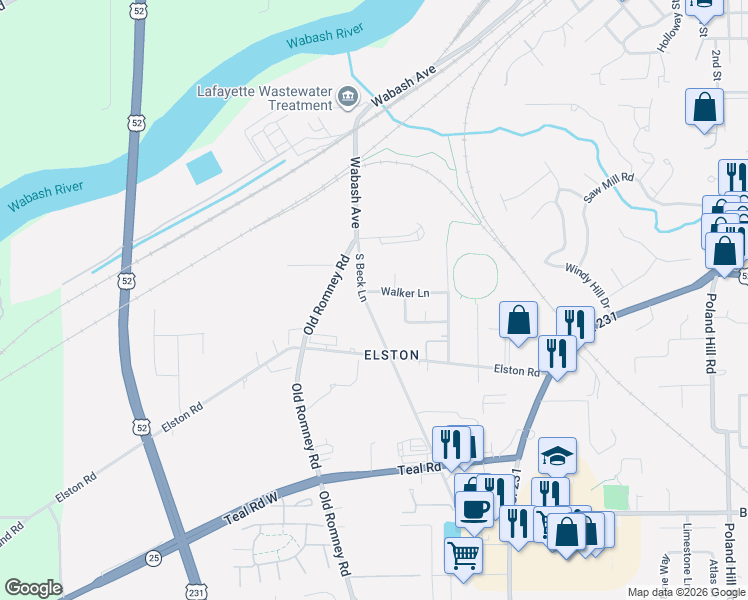 map of restaurants, bars, coffee shops, grocery stores, and more near 351 Walker Lane in Lafayette